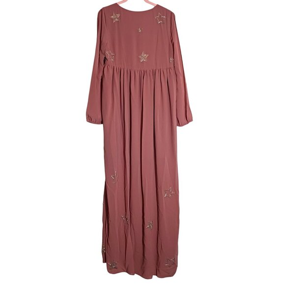NEW Chaser Beaded Star Long Slit Sleeve Maxi Dress in Rosebud/Dusty Rose, Size M - Picture 7 of 15